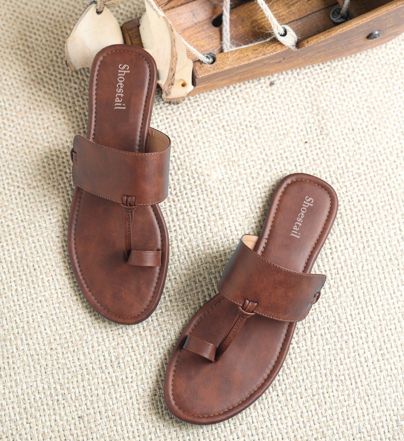 Shoestail Women's Brown Toe Ring Flats | Stylish Slip-On Flat Sandals for Women | Soft Cushioned Casual Daily Wear Footwear