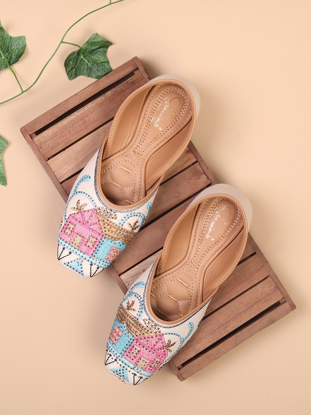 Shoestail Women's Handmade Embroidered Ethnic Jutti for Women | Traditional Punjabi Mojari Ballet Flats | Comfortable Slip-On Casual & Festive Footwear