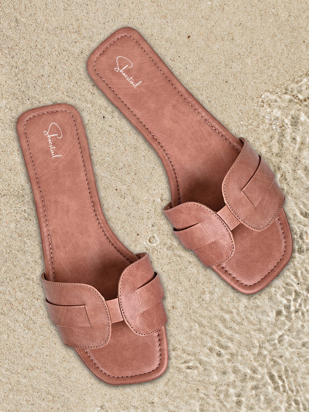 Shoestail Women’s Brown Woven Bow Square-Toe Flat Slippers