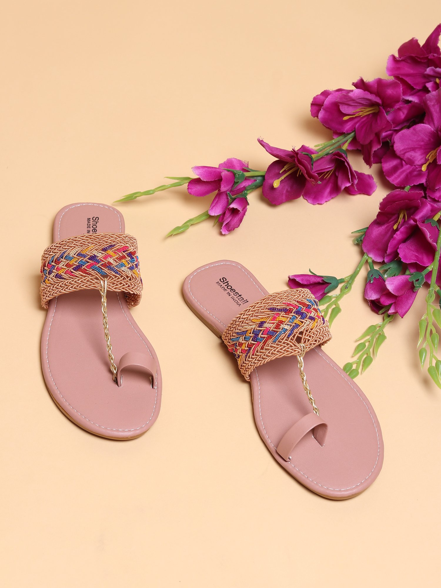 Shoestail Women’s Multicolor Braided Toe-Ring Flat Sandals